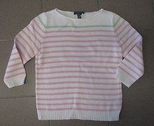 Women's Summer Sweater Lauren Ralph pink stripes boat neck sz L 100 cotton New