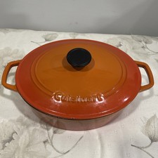 Vintage Cuisinart Red Orange Cast Iron Enamel Pot and Lid