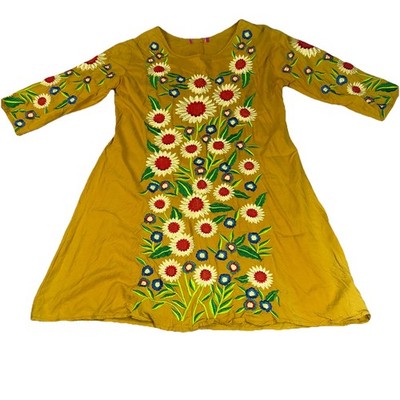 Somya Embroidered Kaftan Dress Womens M Floral Boho Ethnic Festival Caftan