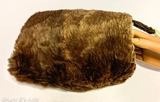 Antique 30's-40's Brown Sheared Beaver Fur Hand Muff With Celluloid Ring Handle