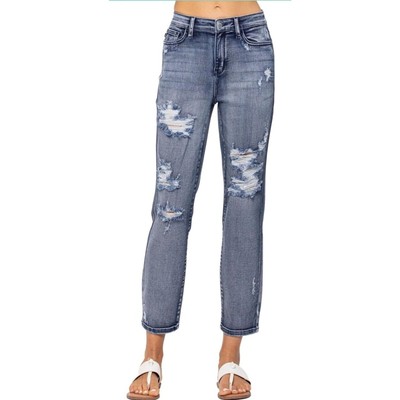 Judy Blue Fit Jeans Sz 22W Dark Blue Wash Designer Distressed High Waisted