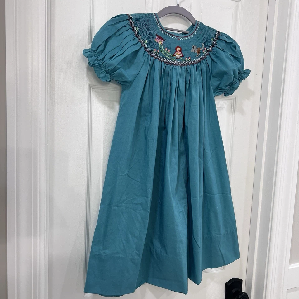 Vestido Caperucita Roja Talla 6 Colección Rosalina Bordado Verde azulado Foto 2 de 4