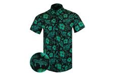 Retro Rifle Green Floral Gun Shirt Tropical Button Up Mens Size M