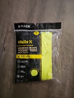 Walls Short Sleeve Working Man's Pocket Tees MEDIUM Hi Visible Yellow 2 Pack