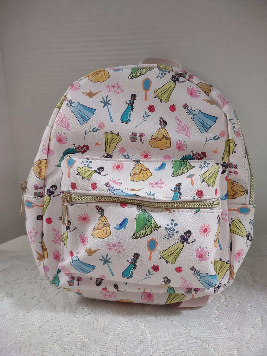 disney - princesses books mini backpack Princess 10" Iconic Woven Small Backpack with Front Pocket & Button Bundle at the top of the pile in gold is Beauty and the Beast Disney Princess Multi-color Small Backpack