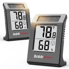 2-Pack Digital Hygrometer Thermometer, Solar Power with Battery Backup Temperatu