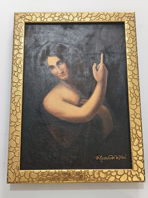 Leonardo da Vinci , Painting Oil On Canvas , signed stamped vintage.