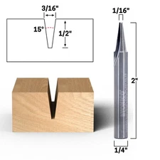 15Â° Flat Point V Groove Engraving Carbide Router Bit 1/4" Shank Yonico 14105q