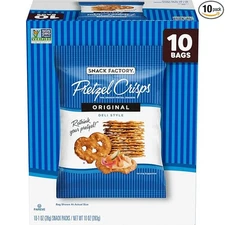 Snack Factory Pretzel Crisps, Original, 1 oz Snack Bags, 10 Ct