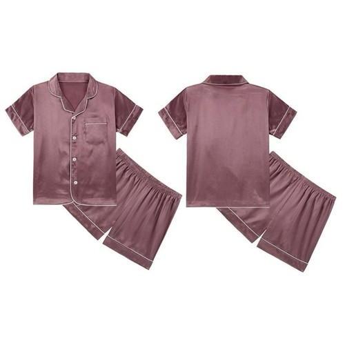 Girls Pajamas Satin Set Silk Short Sleeve Sleepwear Loungewear Size 8Y-9Y Purple - Picture 2 of 2