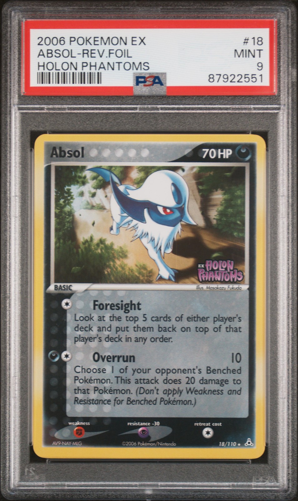 2006 POKEMON EX HOLON PHANTOMS #18 ABSOL-REVERSE FOIL PSA 9