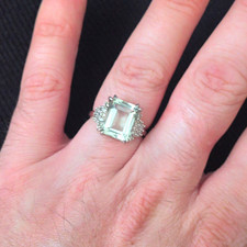 925 Sterling Silver Green Amethyst Emerald Cut Halo Cocktail Ring Size R 1/2