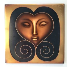 Vintage Donald J Handel Cloisonesque Copper Enamel Art Tile Virgo Woman Face