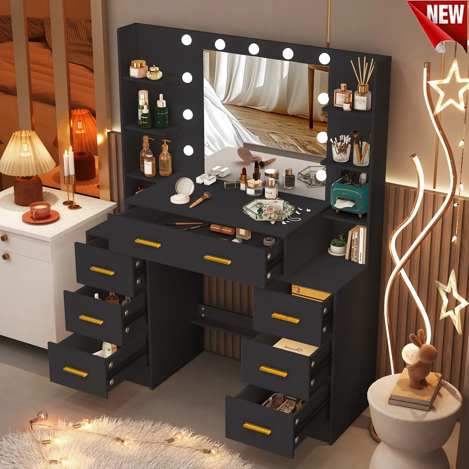 Tocador extra grande con espejo iluminado LED 7 cajones maquillaje tocador Foto 2 de 4