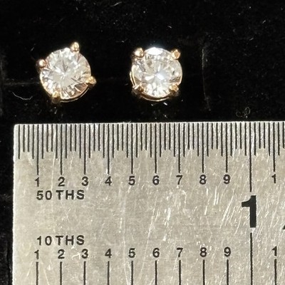Vintage Gold Tone Solitaire Stud Earrings Clear Rhinestone Classic Minimal