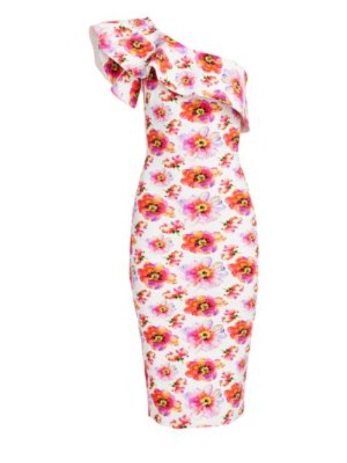 NWT $890 Chiara Boni La Petite Robe Elisse Floral Print Ruffle Cocktail Dress Ta