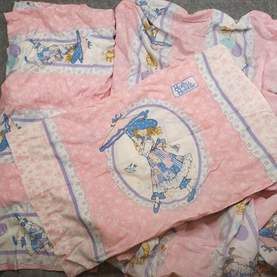 Vintage 1990 Holly Hobbie Twin Sheet Set Pink Bibb Co USA Fitted Flat Pillowcase