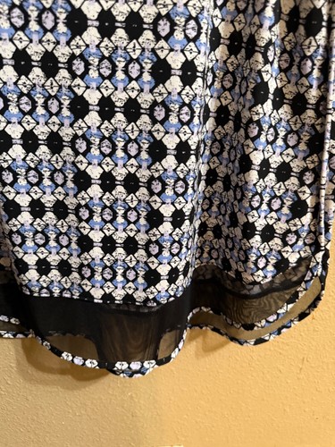 NEW DIRECTIONS TUNIC TOP SZ LARGE BLACK BLUE WHITE CHIFFON TRIM 3/4 SLEEVES - Picture 5 of 6
