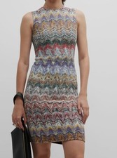  1820 Missoni Women Blue Chevron Knit Sleeveless Sheath Dress Size IT 40 / US 4