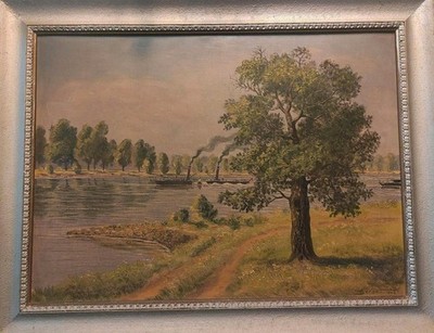 W. Berger 1940 - Sommertag an d. Elbe Öl auf Karton - sign. u.r.