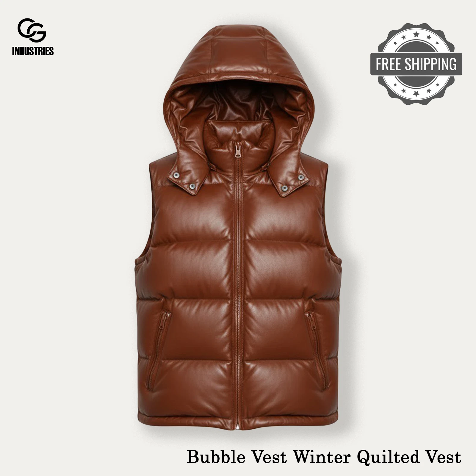 👉 Men’s Real Lambskin Leather Puffer Vest – Bubble Quilted Winter Vest