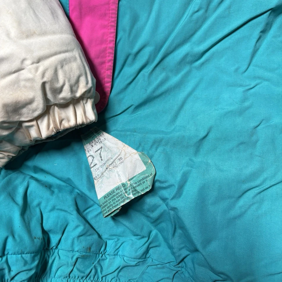 Marker International Vtg Ski Jacket Pullover Blue Pink Bright Sz XL - Image 4 of 4