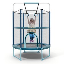 60'' Trampoline for Kids w/Gymnastic Bar Rings Foamed Handle No Gap Design Blue