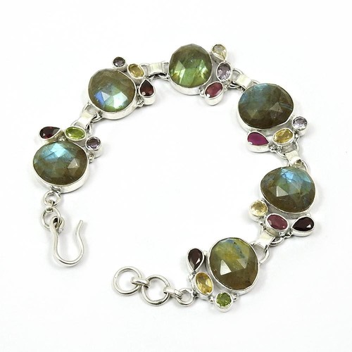 Oval Labradorite Sisters Day Wife New Chain Bracelet Jewelry 925 Sterling Silver - Picture 3 of 6