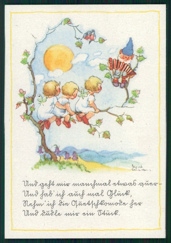 Cartolina Artista Firmata Fata Gnomo Liesel Lauterborn TC2560
