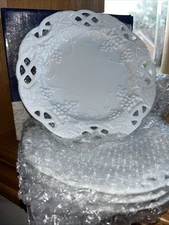 4 Basic Porcelain Home Essentials Dessert Plates Lattice 8" Grape Vine White