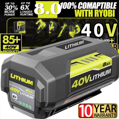 40V 8.0Ah Battery for Ryobi 40 Volt Lithium OP4050 OP40602 OP40261 OP4060 OP4030