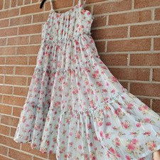 Rare Editions Girls Tiered Maxi Dress XL Youth Blue Pink Floral Glitter Pleated