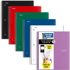 Five Star Spiral Notebook  Study College Ruled Notebooks - 6 Pack, Assorted