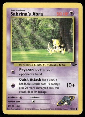 Pokemon TcgSabrina's Abra #94 Pokemon Gym Challenge LP