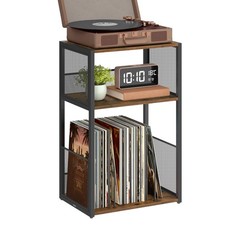 Record Player Stand, 3-Tier Side Table, Vinyl Record Storage up to 100 Albums...