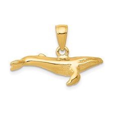 14K Gold 3D Humpback Whale Pendant Charm Jewelry 16 x 23 mm