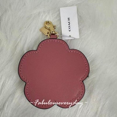 Coach Tea Rose Bag Charm In Leather/Gold/Peony CDB15 + Coach Pouch