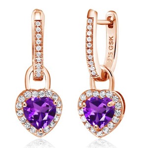 Authentic 18K Rose Gold Plated Silver Heart Gemstone Birthstone and White Created