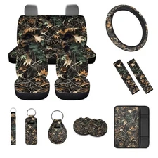 Hunting Forest Print Car Seat Cover Full Set,Steering Wheel Cover Armrest Cov...