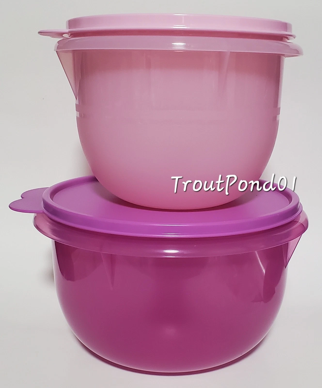 TUPPERWARE Mixing Bowl Set Classic Flat Bottom Nesting Bowls 4 + 8 c Purple Pink