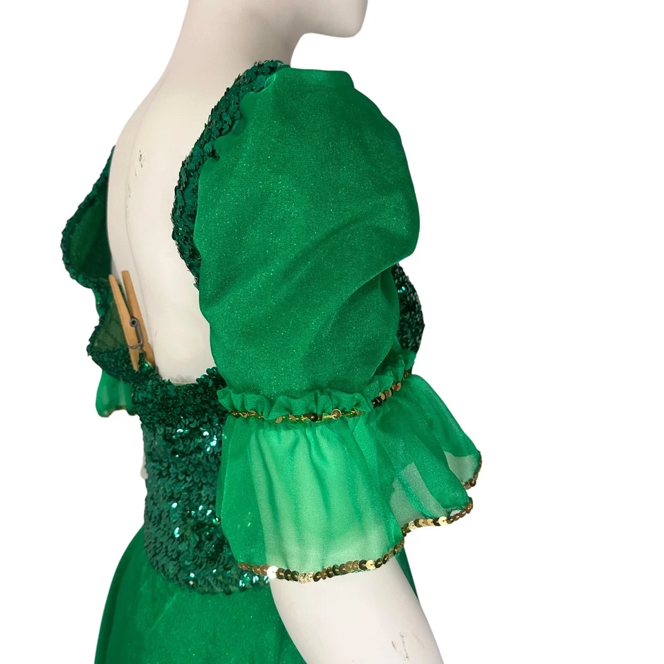 Handmade Green Sequin Dance Costume Dress Adult Small Sparkle Ruffle Fairy - Image 3 of 4