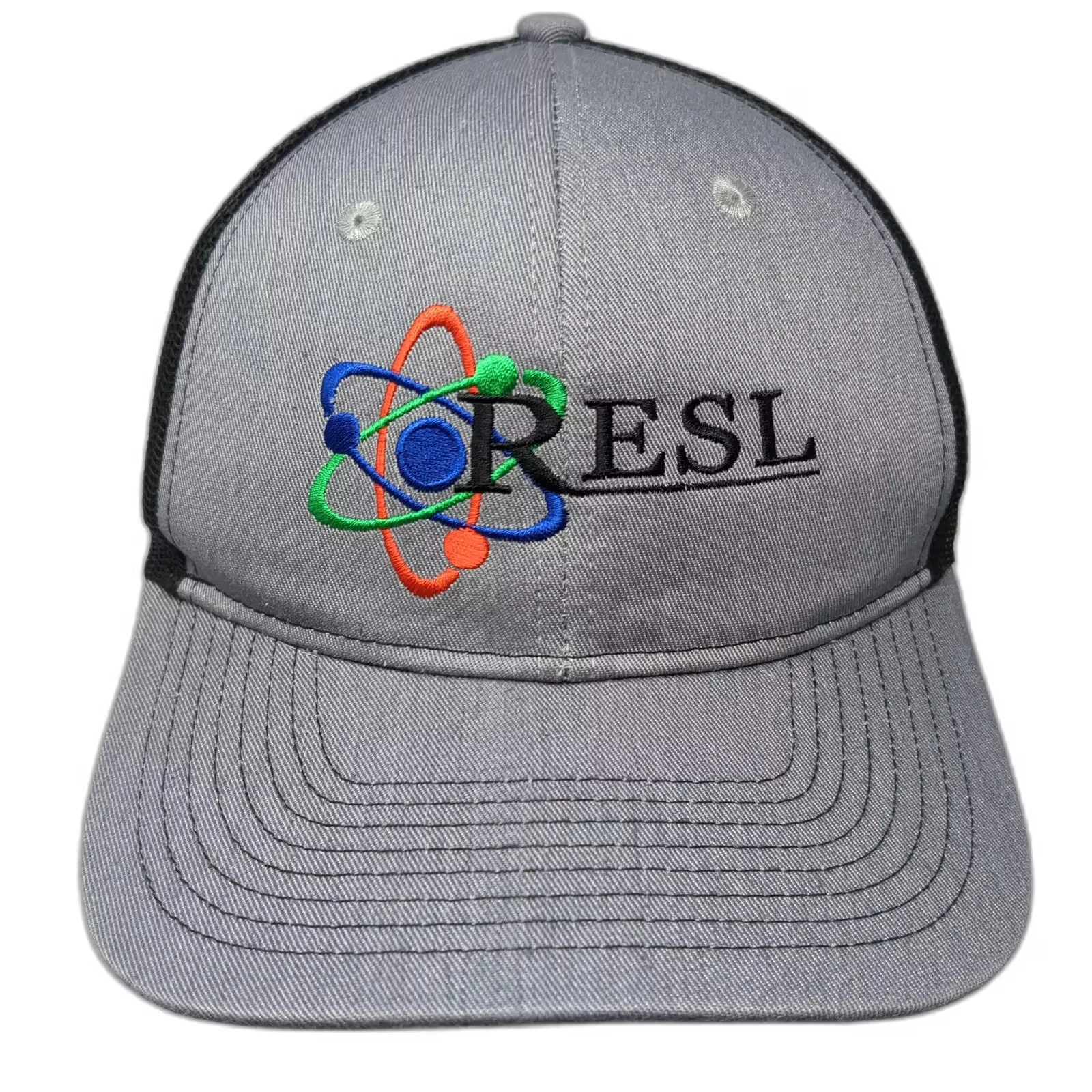 Port Authority Trucker Hat Gray Black OS RESL Atom Logo Embroidered Adjustable