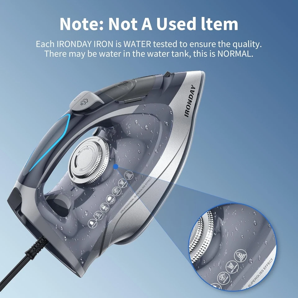 Plancha de vapor 1700W para ropa calefacción rápida suela de cerámica, apagado automático Foto 2 de 4