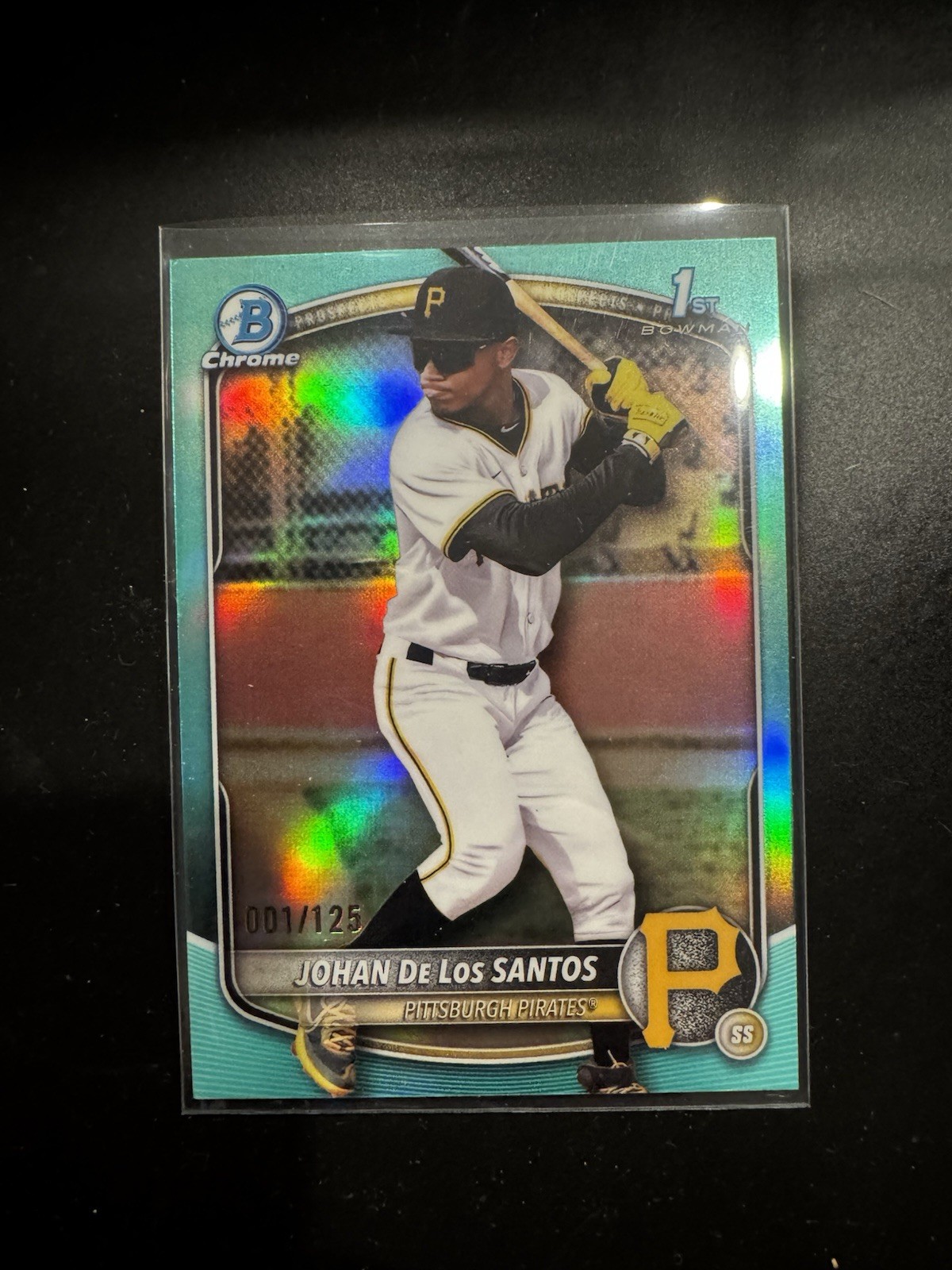 2025 Bowman Chrome Johan De Los Santos Aqua Refractor 1st Bowman /125 Pirates
