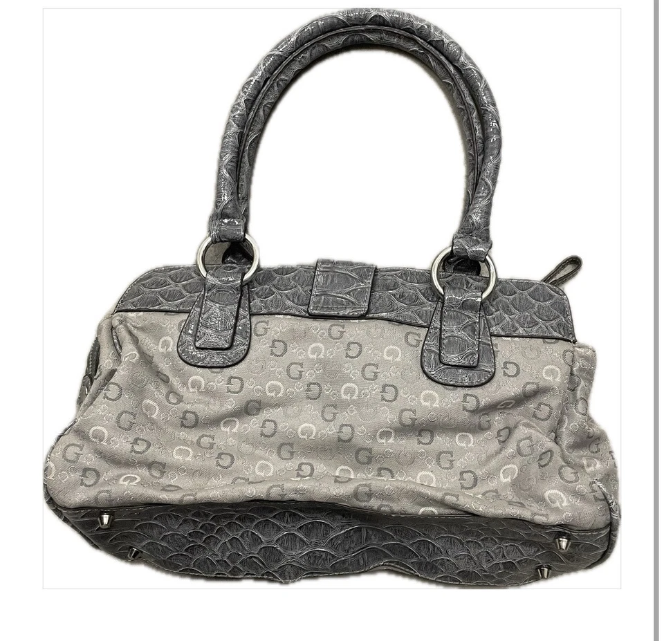 复古 2000 年代早期 Y2K Guess 皮革包 灰色 — 第 2/4 张图片