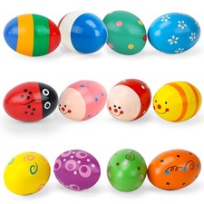 POPLAY 12PCS Wooden Percussion Musical Eggs Maracas Egg Shakers for Party Fav...