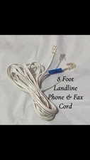 8' Foot White Straight Phone Fax Land Line Cord Vintage