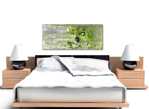 Lime Green Grey Abstract Painting Art Print Canvas - Modern 120cm Wide - 1360 - Picture 4 of 4