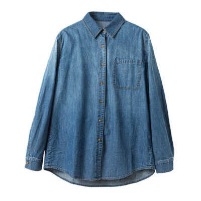Damen Langärmlig Knöpfe Top Jeanshemd Mit Taschen Western Stil Top - Bild 1 von 4