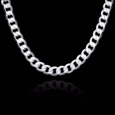 Men 925 Sterling Silver Plated Curb 20'' Chain Necklace for